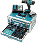 DHP453RFX2 Akku-Schlagbohrschrauber 18V 3,0Ah mit Alukoffer & 96-teiligem Zubehör-Set, Blau/Silber