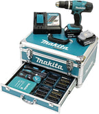 DHP453RFX2 Akku-Schlagbohrschrauber 18V 3,0Ah mit Alukoffer & 96-teiligem Zubehör-Set, Blau/Silber