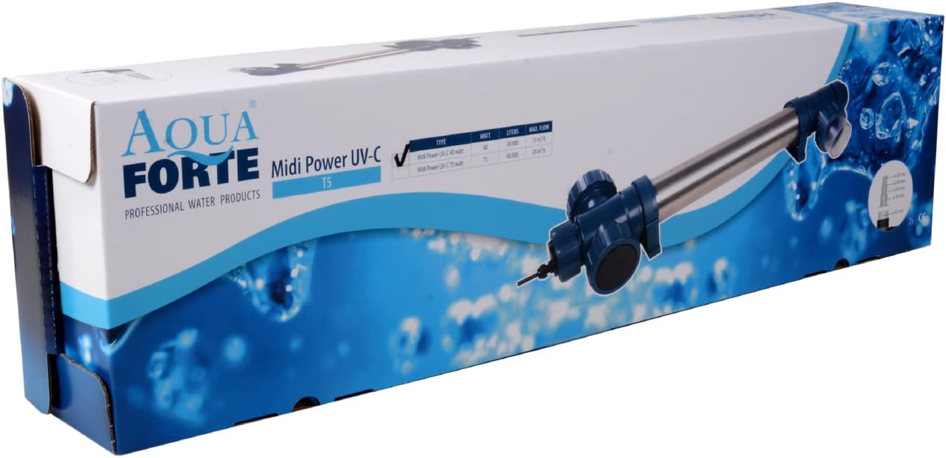 Midi Power UVC 75 Watt, kurze Lampen, Edelstahlgehäuse, max. Durchfluss 20 m³/h, für klaren Teich ohne Chemikalien, silber