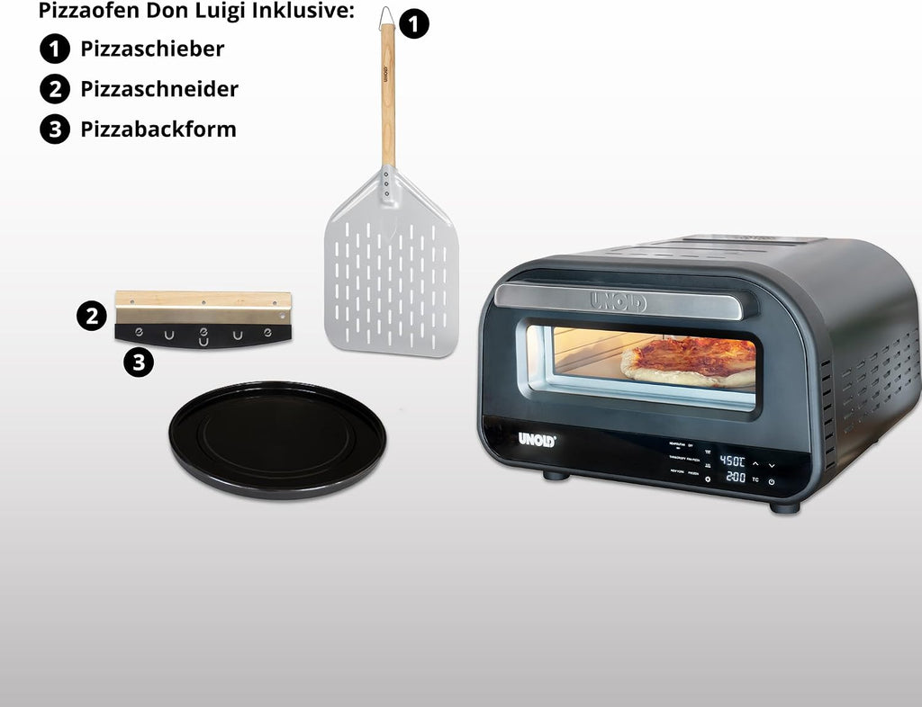68815 Don Luigi Pizzaofen, elektrisch, 450°C, 2 Min., 1700W, inkl. Zubehör, hitzeisoliert, gleichmäßige Hitze