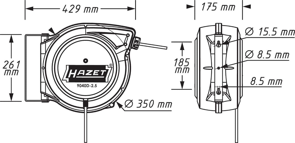 Kabelaufroller 9040D-2,5, 20 m Leitungslänge + 1,5 m Anschlussleitung, automatisch mit Stop-at-any-point, für Ordnung in der Werkstatt