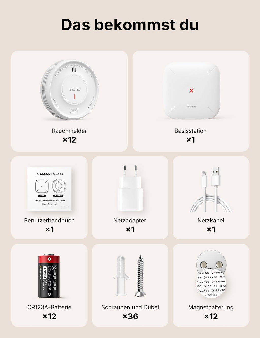 Smart Rauchmelder WLAN, Magnethalterung, Basisstation SBS50, App, Home-Assistant-kompatibel, wechselbare Batterie, XS0D-MR121