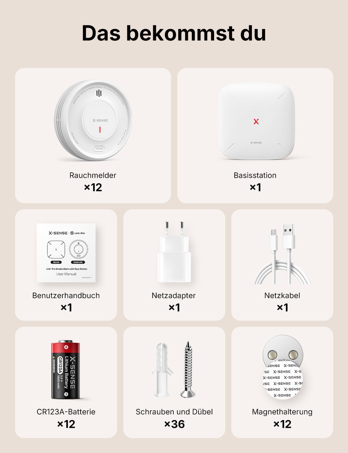 Smart Rauchmelder WLAN, Magnethalterung, Basisstation SBS50, App, Home-Assistant-kompatibel, wechselbare Batterie, XS0D-MR121