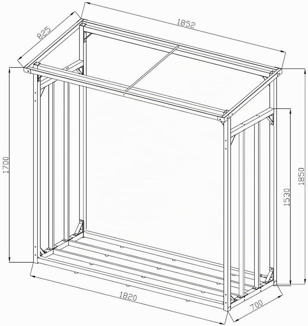 Metall Kaminholzregal 185x70x185 cm, 40 mm Stahlprofil, Anthrazit, Wetterfest, Kapazität 2,3 m³ (3,5 SRM), XXL Garten Kaminholzunterstand Stapelhilfe