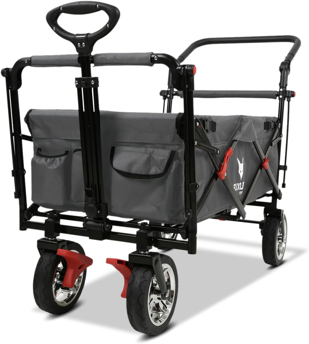 Bollerwagen faltbar FX-CT700 Grau • klappbarer Handwagen mit Bremsen • höhenverstellbarer Griff • gepolsterter Sitzbereich • platzsparend