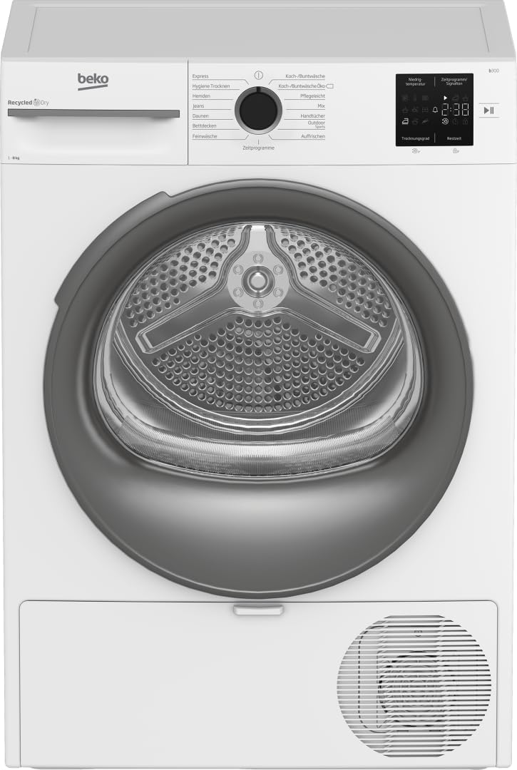 BM3T38210W1 Wärmepumpentrockner, Wäschetrockner, 8 kg, allergikergeeignet, Hygiene Trocknen & Hygiene Auffrischen, 15 Programme, Express, Weiß