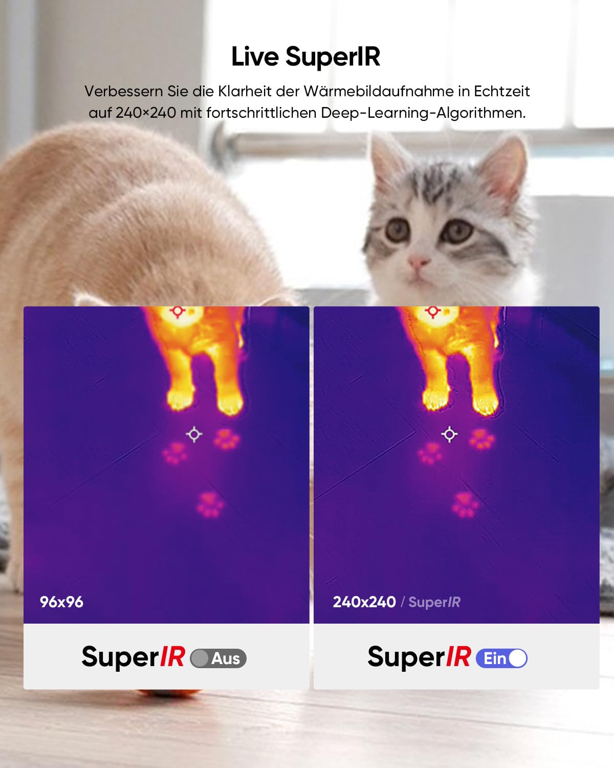 E01 Wärmebildkamera SuperIR 240x240 IR-Auflösung, Handheld Thermokamera, 20Hz Bildwiederholrate, Laserpointer, -20°C bis 400°C