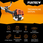 Profi Benzin Motorsense FX-PS162 – 62ccm, Faden und Komfort-Tragegurt – Rasentrimmer mit Antivibrationssystem – 2-Takt Freischneider mit Fadenspule