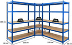 Eckregal Ragnar 1x 180x90x60cm + Taurus 2X 180x120x60cm Blau, Fachlast 175kg, Keller-, Garagen- und Lagerregal, Steckregal