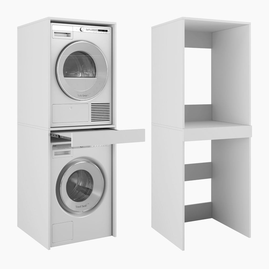 Hochschrank Badschrank für Waschmaschine & Wäschetrockner, Überbauschrank 187x65x66 cm, Weiß, 66 cm breit