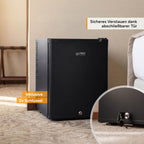 Mini-Kühlschrank 40L, lautlos, abschließbar, Türanschlag wechselbar, Innenbeleuchtung, Minibar für Camping/Büro/Schlafzimmer/Hotel, mattschwarz