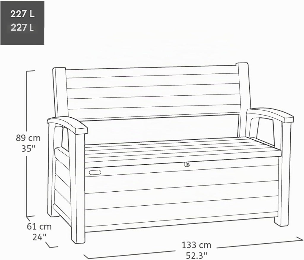 Signature Gartenbank 130x60x85 cm, wetterfeste Aufbewahrungsbank mit 227L Stauraum, 2-Sitzer, Holzdesign Rosewood