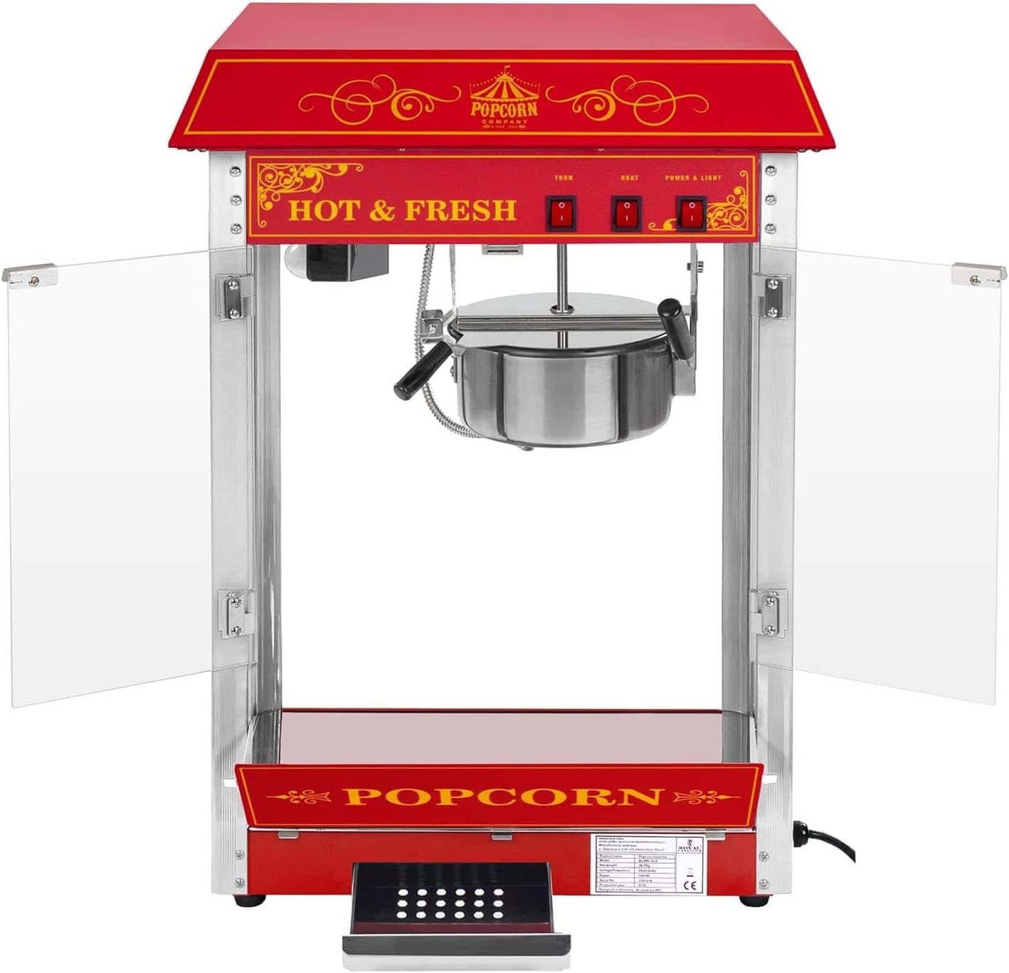 Popcornmaschine 1500 W, 5 kg/h, Retro Vintage Design, Rot