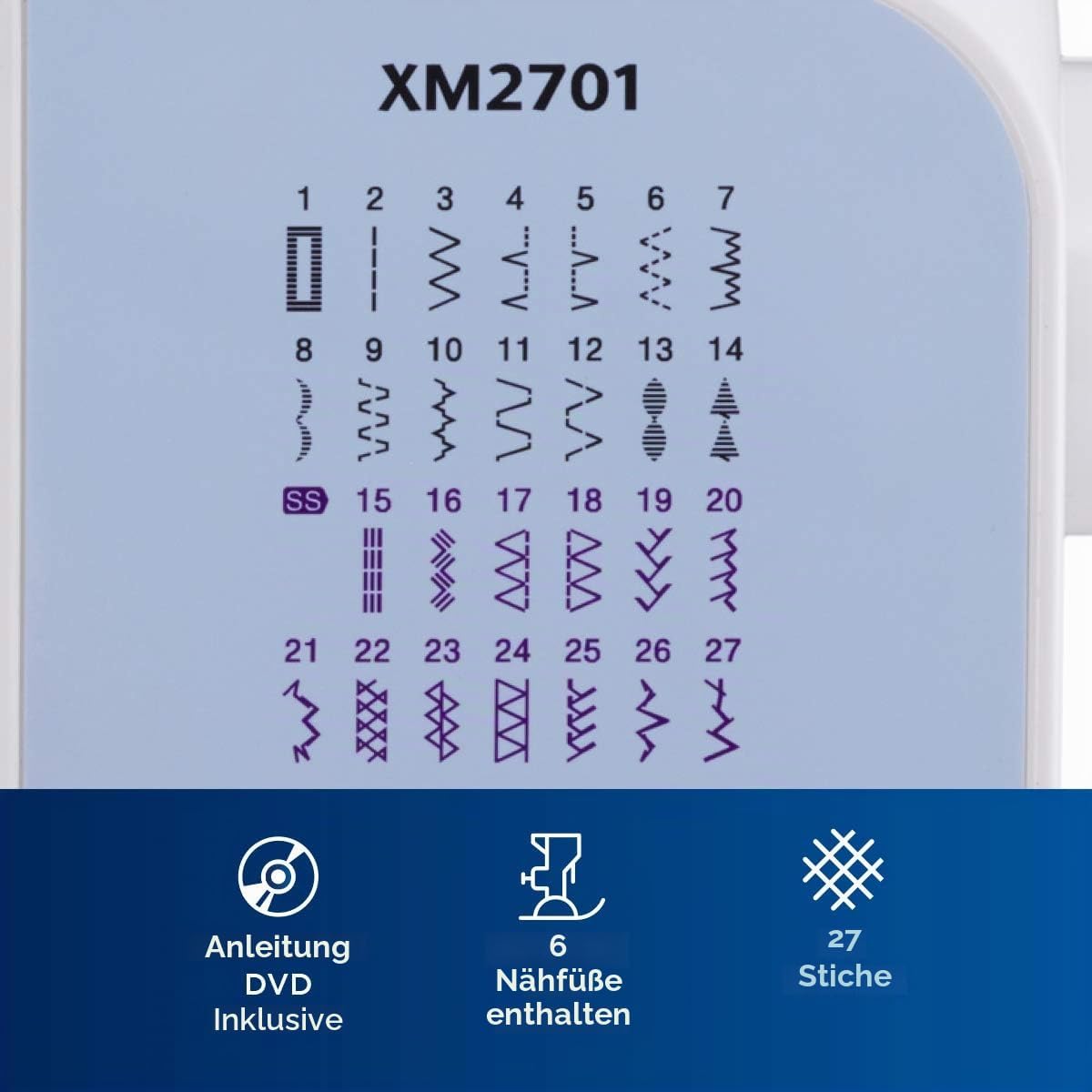 XM2701S Exklusive Edition Nähmaschine mit 27 Nähprogrammen, Freiarm, Automatischer Einfädler, ideal für Jeans und mehr