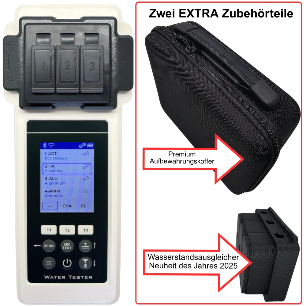2.0 Premium Wasseranalyse-Set, 27 Parameter, WiFi + BT + App, für Pool/Spa/Whirlpool, inkl. Koffer + Wasserstandsausgleicher, Sonderedition