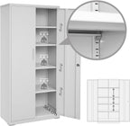 Stahl-Aktenschrank, 5 Ebenen, Doppeltüren + Schloss, verstellbare Ablagen, Mehrzweck-/Werkzeugschrank, für Garage/Büro/Wohnzimmer, grau, OMC015G01