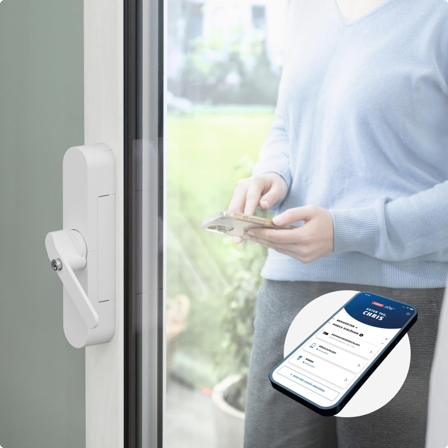 WINTECTO One Smarter Fenstergriff mit Alarm, für Fenster/Balkon-/Terrassentür, Montage ohne Bohren, weiß, gleichschließend (AL0125)