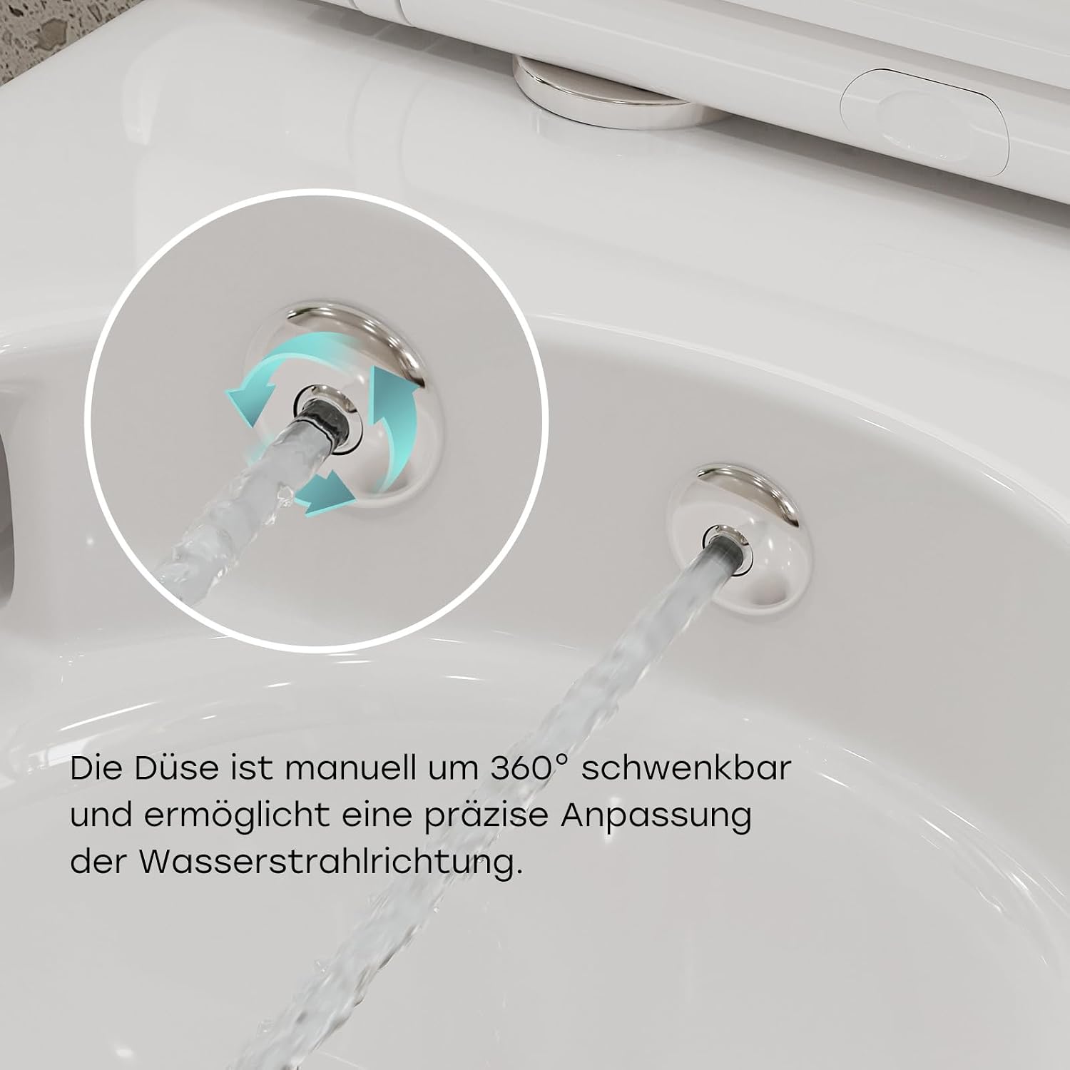 Toilette mit Bidet-Funktion, spülrandlos, Nano-Beschichtung, WC-Dusche mit Armatur, Absenkautomatik, Kalt-Warm Wasser, Hänge-WC, 49x36x36 cm