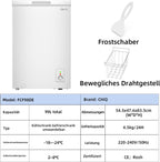 Gefriertruhe 99L, Schnelleinfrierung, LED, 54,5x47,6x83,5 cm, 39 dB, Hubtor, -24°C, 4-Sterne, freistehend, weiß, für Garage/Gewerbe