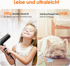 Leichter Haartrockner, 110.000 RPM bürstenloser Motor, schnelles Trocknen, leise, LED, 200 Mio. Ionen, 3 Magnetdüsen, für Zuhause/Salon, tiefschwarz