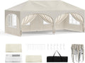 Faltpavillon 3x6m, 6 Seitenwände, wasserabweisend, UV-Schutz 50+, höhenverstellbar, mit Tragetasche, für Outdoor/Garten/Camping, beige
