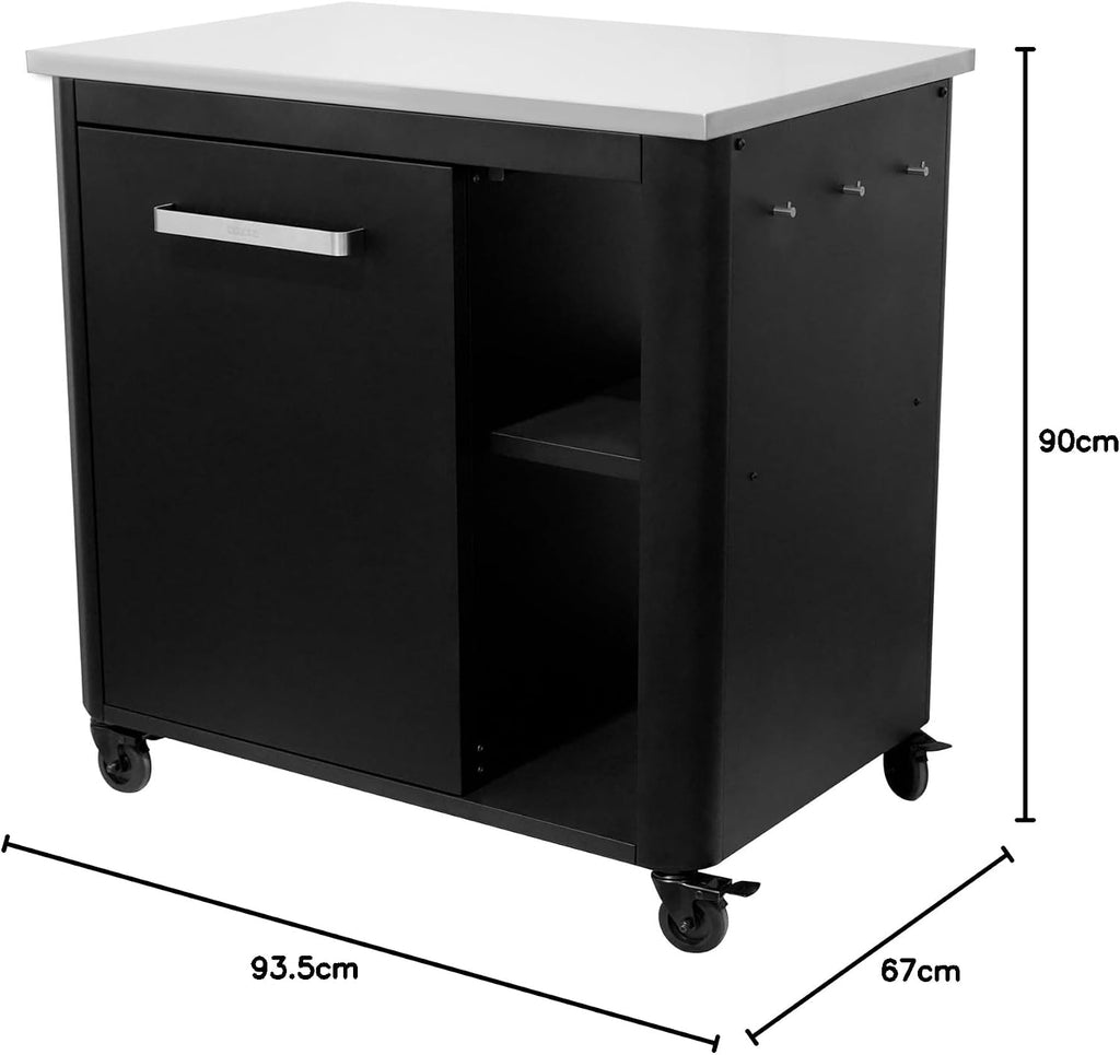 Outdoor-Tisch für Außenküchen, erweiterbar + kombinierbar, 4 Räder Ø75mm, 430 Edelstahl, Gasflaschenhalter, 100kg, für Grillfans
