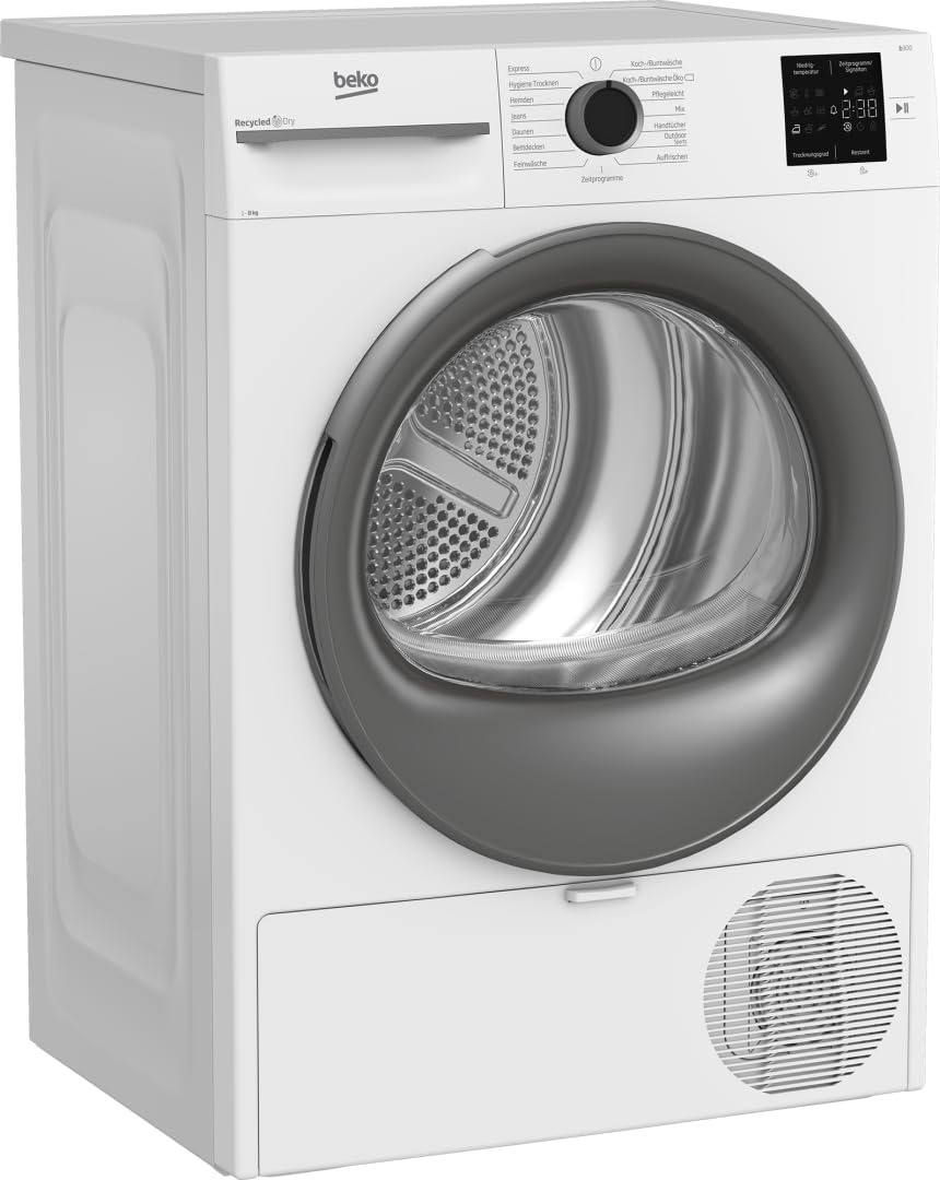 BM3T38210W1 Wärmepumpentrockner, Wäschetrockner, 8 kg, allergikergeeignet, Hygiene Trocknen & Hygiene Auffrischen, 15 Programme, Express, Weiß