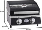 VIDERO G2-P Gasgrill, tragbarer Tischgrill, 2 Edelstahlbrenner, Warmhalterost, Deckel + Glas + Thermometer, pulverbeschichtet, 50 mbar, schwarz