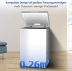 Gefriertruhe 99L, Schnelleinfrierung, LED, 54,5x47,6x83,5 cm, 39 dB, Hubtor, -24°C, 4-Sterne, freistehend, weiß, für Garage/Gewerbe