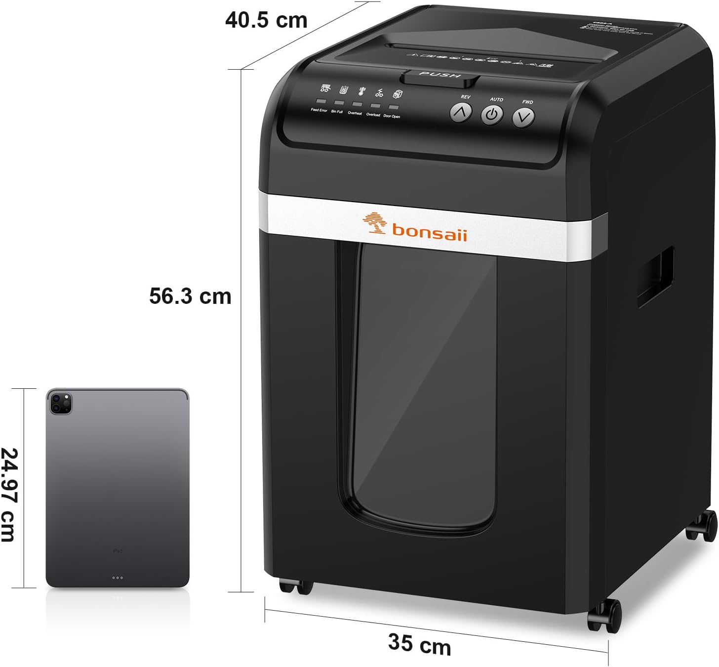 Automatischer 200-Blatt-Einzug Aktenvernichter, 60 Min Dauerbetrieb, DIN P-4 Mikroschnitt, 31L Behälter, leise 58 dB, energiesparend, C283