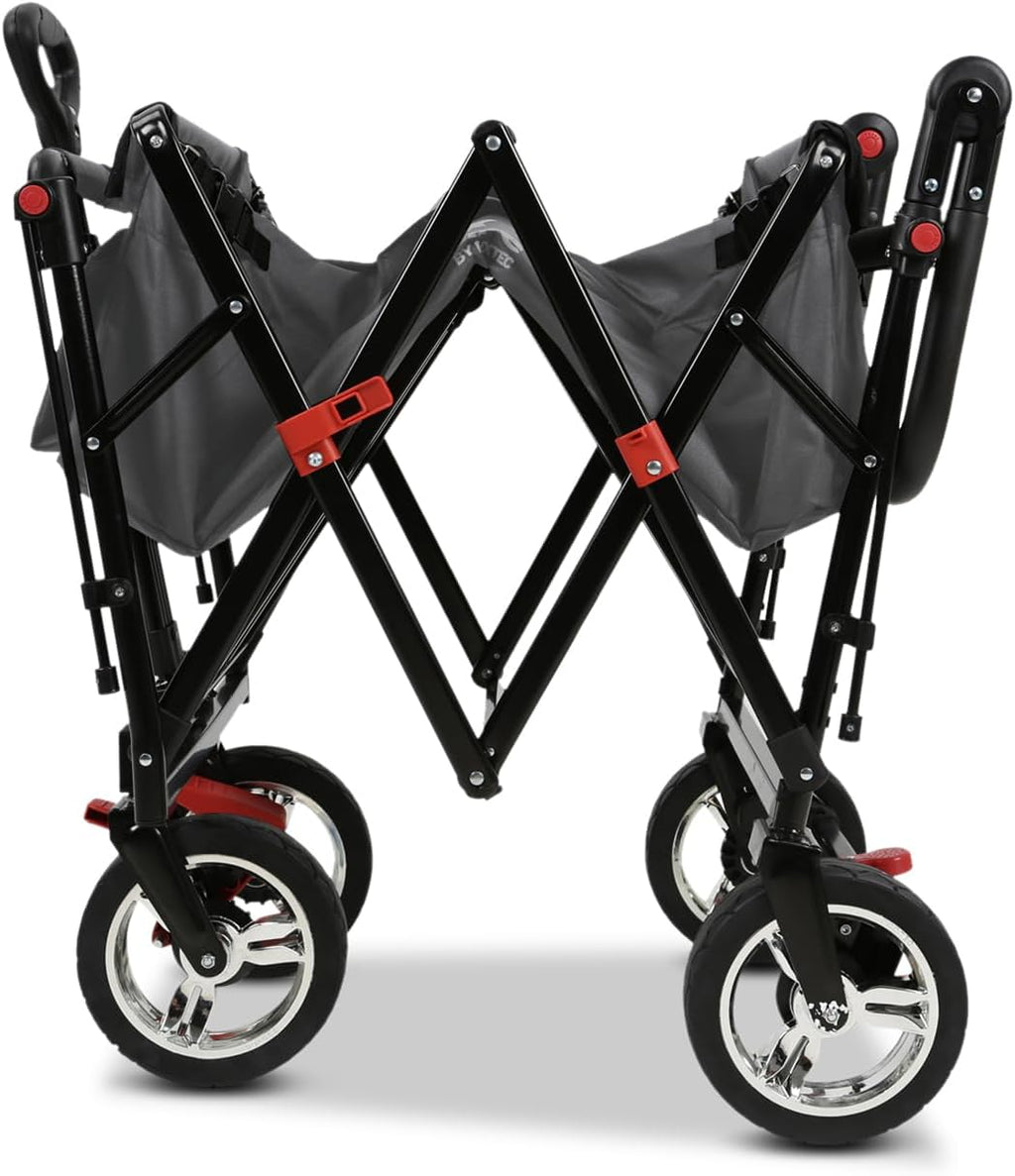 Bollerwagen faltbar FX-CT700 Grau • klappbarer Handwagen mit Bremsen • höhenverstellbarer Griff • gepolsterter Sitzbereich • platzsparend