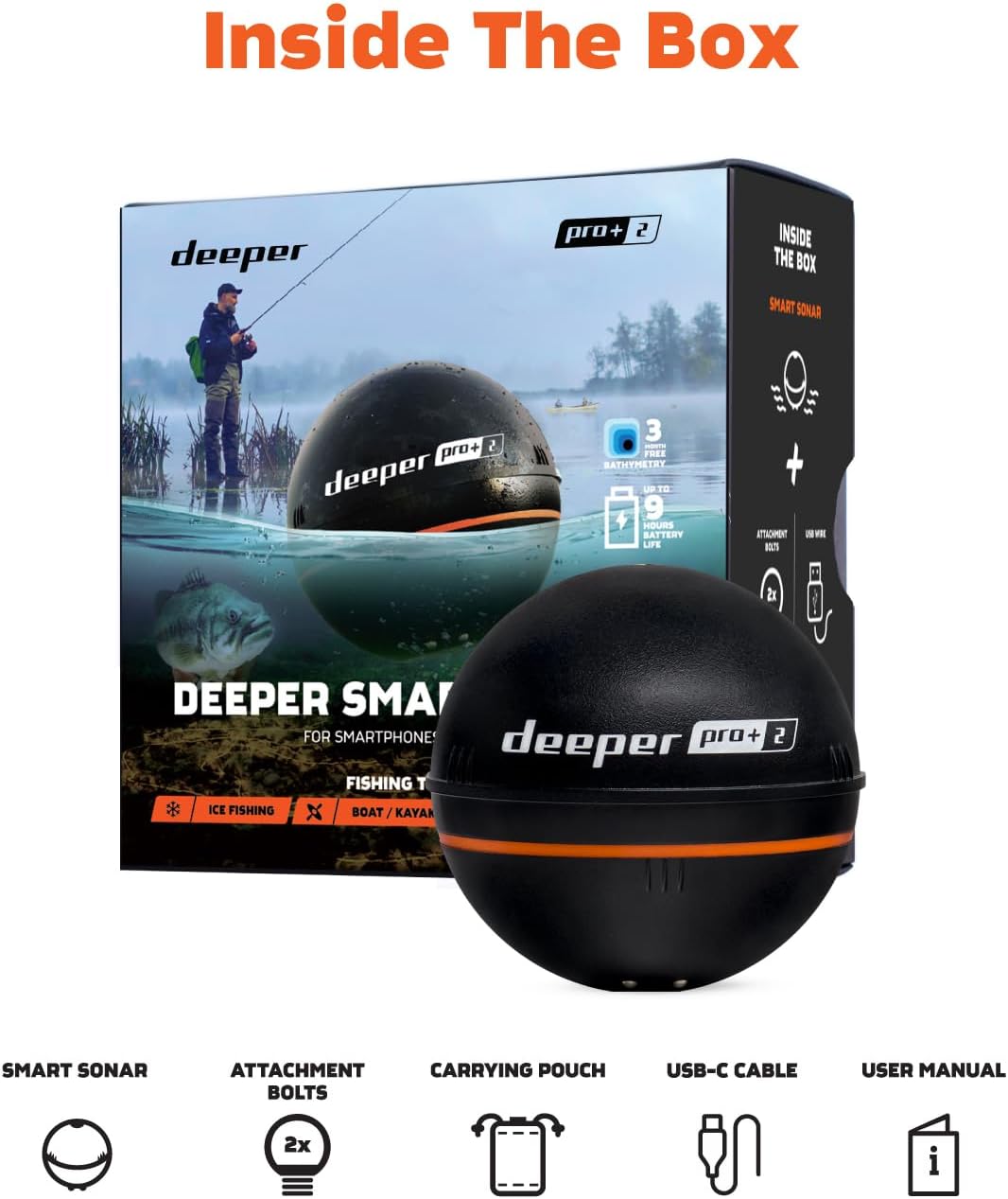 Smart Sonar Pro+ 2 Fischfinder Echolot – mit Tiefenmesser und GPS-Sender | für Kajak, Boot oder Eisangeln
