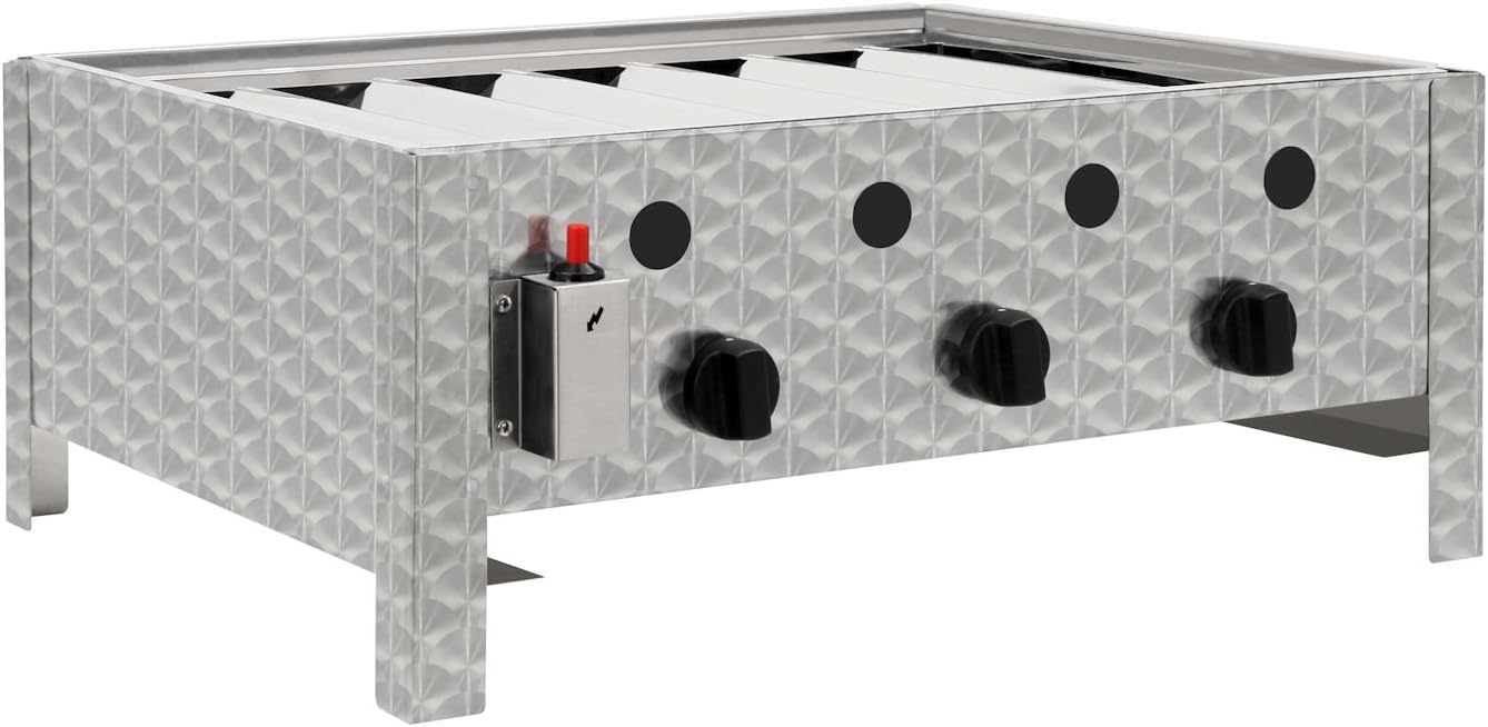 Edelstahl Gastrobräter 3-flammig 64x52x27 cm | Gastrogasgrill, Tischgrill, Wurstbrater
