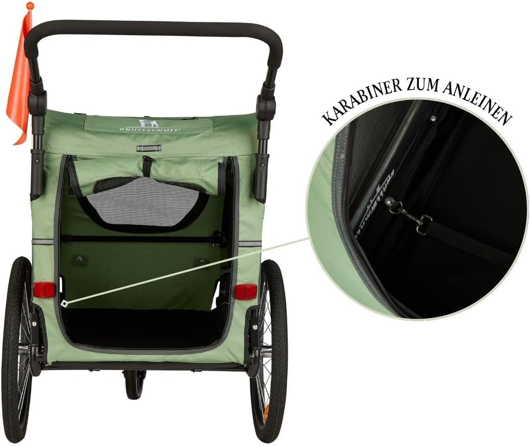 Hundeanhänger + Buggy | Fahrradanhänger bis 45kg | faltbar, leicht, stabil | Sicherheitsleine, Reflektoren, Insektenschutz, Uni-Kupplung