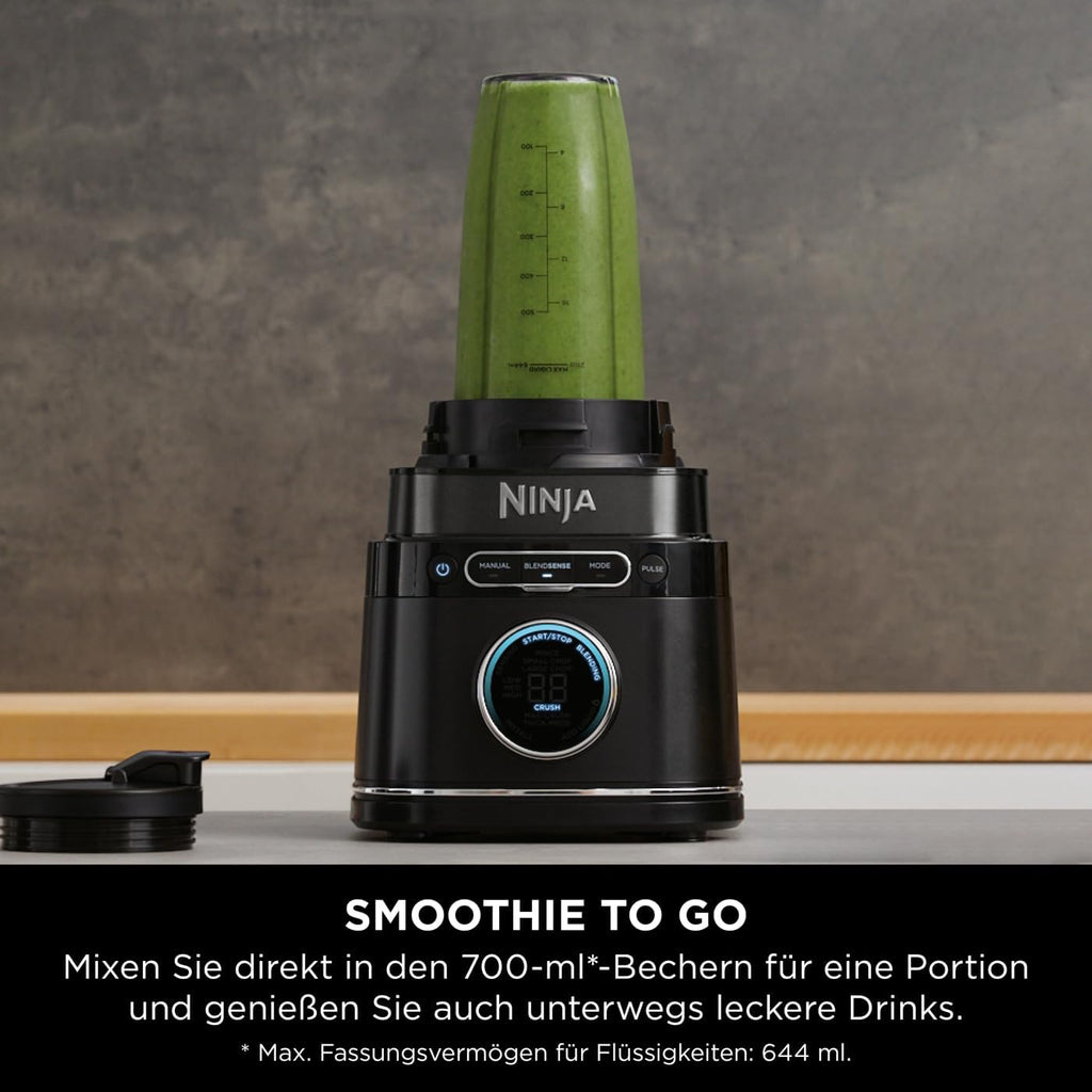 2-in-1 Detect Power Mixer Pro & Single Serve, 1200W Mixer mit Krug & 2 Single Serve Tassen, für Smoothies, Gemüse hacken, Frozen Drinks, Schwarz, TB301EU