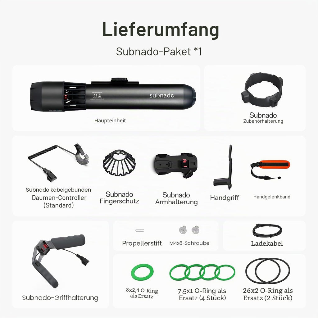 Subnado Unterwasser-Scooter, Daumensteuerung, für SUP/Pool/Tauchen/Schnorcheln, kompakt + tragbar, für Erwachsene/Kinder, grau/rot