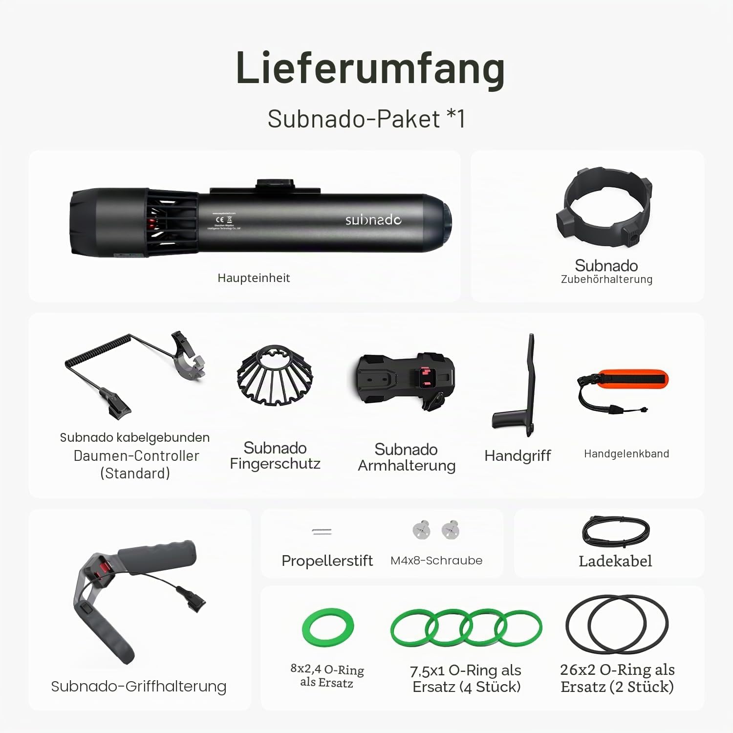 Subnado Unterwasser-Scooter, Daumensteuerung, für SUP/Pool/Tauchen/Schnorcheln, kompakt + tragbar, für Erwachsene/Kinder, grau/rot