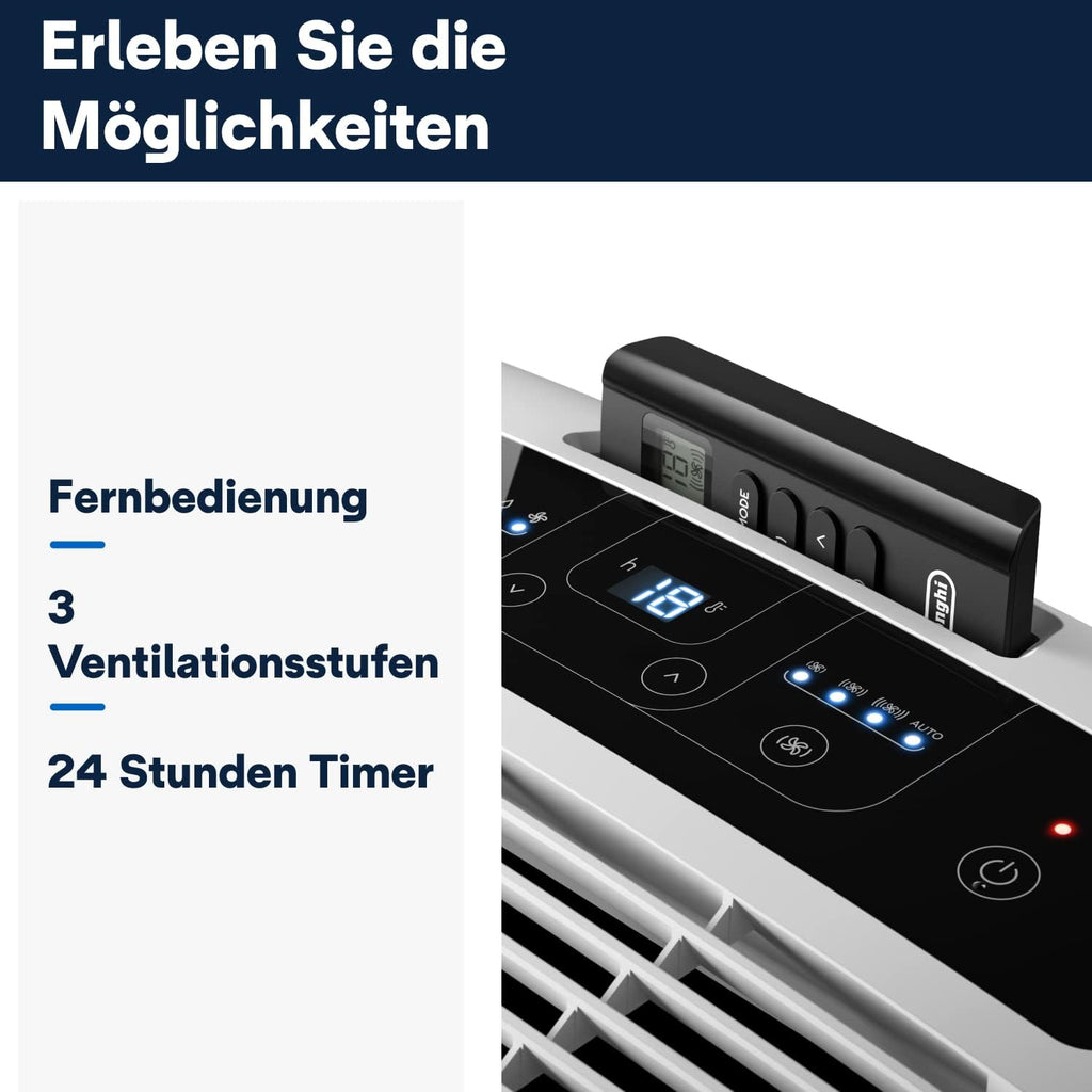 Pinguino 3-in-1 Klimagerät, 9400 BTU, bis 27 m², Entfeuchter + Ventilator, leise, Fernbedienung, 24h-Timer, Effizienz A (PACEM82)