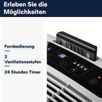 Pinguino 3-in-1 Klimagerät, 9400 BTU, bis 27 m², Entfeuchter + Ventilator, leise, Fernbedienung, 24h-Timer, Effizienz A (PACEM82)