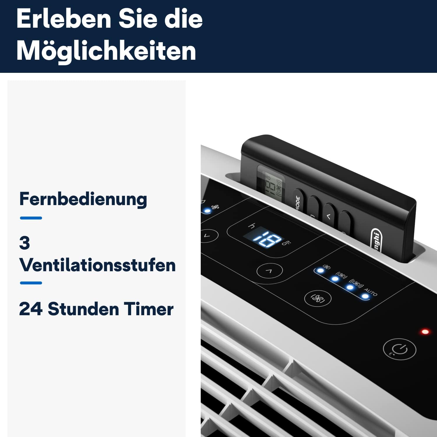Pinguino 3-in-1 Klimagerät, 9400 BTU, bis 27 m², Entfeuchter + Ventilator, leise, Fernbedienung, 24h-Timer, Effizienz A (PACEM82)