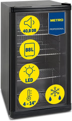 Mini-Kühlschrank 88 L GPC1088, 1.052 kWh/24h, 3 Edelstahl-Drahtböden, schwarz