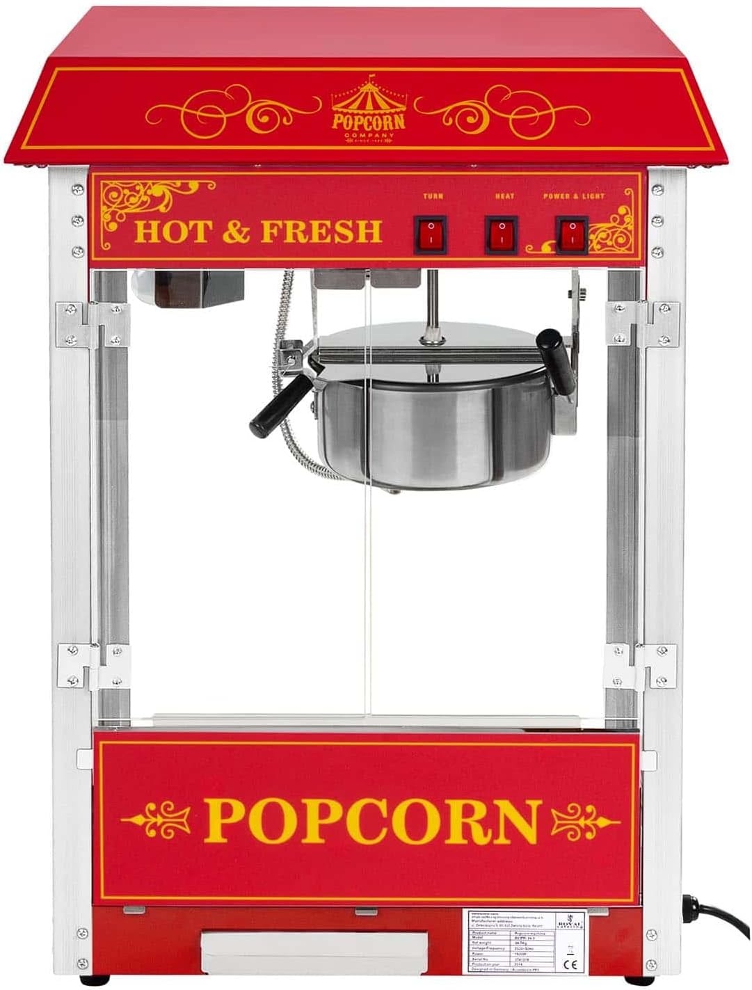 Popcornmaschine 1500 W, 5 kg/h, Retro Vintage Design, Rot