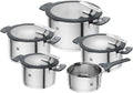Simplify Kochtopf-Set 5-teilig, mit integriertem Sieb, Induktion geeignet, Ausgießfunktion, Stay-Cool-Griffe, Edelstahl, Grau
