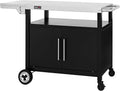 Grillwagen mit klappbarem Seitentisch, Handtuchgriff, Unterschrank, Edelstahl Tischplatte, Rollen, Silber