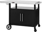 Grillwagen mit klappbarem Seitentisch, Handtuchgriff, Unterschrank, Edelstahl Tischplatte, Rollen, Silber