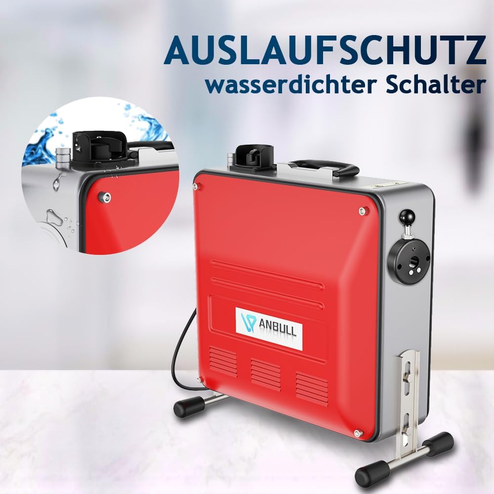 850W Elektrische Rohrreinigungsmaschine mit Spiralen: 14m Ø22mm, 14.5m Ø16mm, 5m Ø10mm, für Rohre Ø20-200mm, 450 U/min