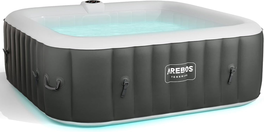 Automatisch aufblasbarer Spa Whirlpool 2400W, für 6 Pers., 185x185 cm, 130 Düsen, LED, 910L, inkl. Abdeckung, Bubble Spa + Wellness-Massage