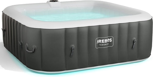 Automatisch aufblasbarer Spa Whirlpool 2400W, für 6 Pers., 185x185 cm, 130 Düsen, LED, 910L, inkl. Abdeckung, Bubble Spa + Wellness-Massage