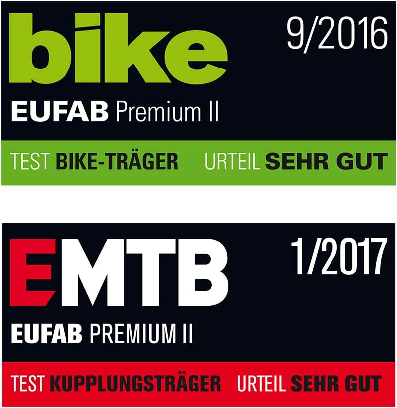 11521 Fahrradträger PREMIUM 2, E-Bike geeignet, komplett vormontiert, Diebstahlschutz, für 2 Fahrräder, für Anhängekupplung, Schwarz, Silber