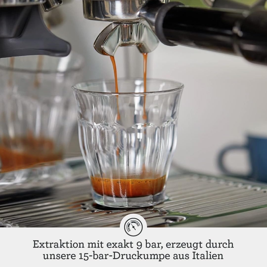 Barista Express Kaffeemaschine, Milchaufschumer + Mahlwerk, automat. Mahlen, Milchschaum, schwarz, inkl. Kännchen